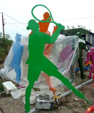 公園景觀剪影不銹鋼抽象體育運(yùn)動(dòng)打羽毛球的人物雕塑