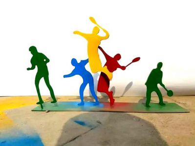 社區(qū)景觀不銹鋼剪影運動打羽毛球體育人物雕塑