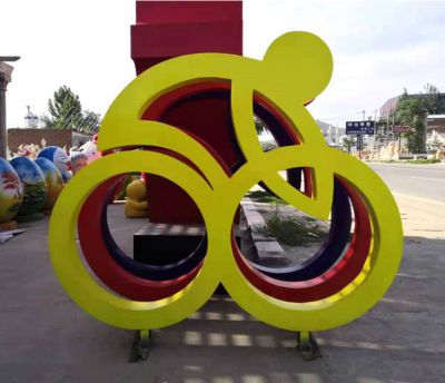 鐵藝創(chuàng)意抽象自行車雕塑騎車不銹鋼運動人物體育裝飾景觀擺件