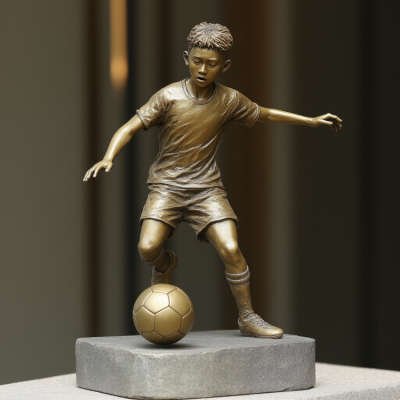 踢足球的小男孩銅雕