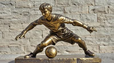 鑄銅踢球少年雕塑