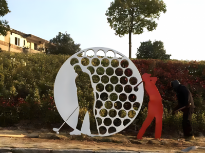 不銹鋼剪影人物雕塑，抽象打高爾夫球的人物雕塑