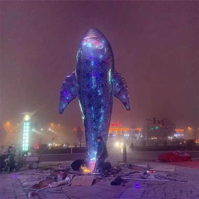 城市景觀裝飾擺件不銹鋼大型動(dòng)物景觀鯨魚雕塑