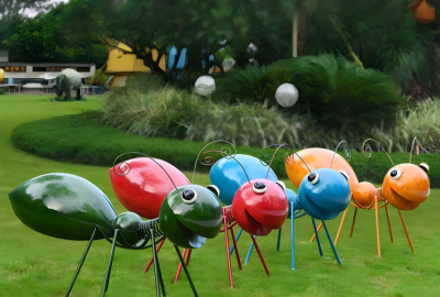 園林戶外不銹鋼昆蟲景觀組合小品藝術(shù)裝置擺件