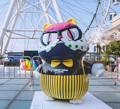 商業(yè)街廣場(chǎng)美陳裝飾品擺件玻璃鋼彩繪創(chuàng)意動(dòng)物景觀貓雕塑