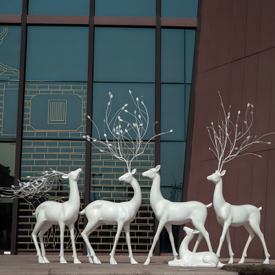 酒店裝飾景觀組合小品動(dòng)物擺件玻璃鋼創(chuàng)意梅花鹿雕塑