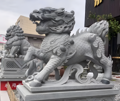 定制創(chuàng)意青石石雕大型神獸招財(cái)動(dòng)物麒麟雕塑