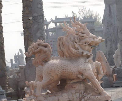 景區(qū)大型動物景觀石雕麒麟雕塑