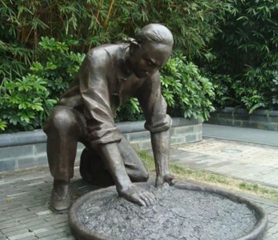 廣場(chǎng)銅雕茶文化曬青的人物雕塑