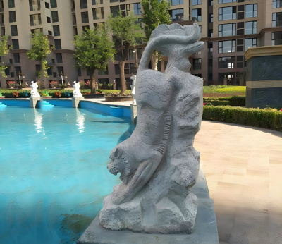 園林戶外創(chuàng)意青石石雕動(dòng)物擺件水景池塘裝飾老虎雕塑