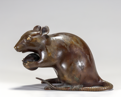 戶外園林動(dòng)物景觀擺件玻璃鋼仿銅定制十二生肖鼠雕塑