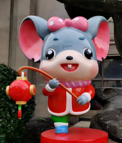 商場(chǎng)美陳店鋪裝飾擺件玻璃鋼樹脂定制卡通生肖鼠雕塑