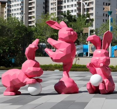 花園景觀裝飾擺件玻璃鋼幾何塊面動(dòng)物擺件卡通抽象兔子雕塑
