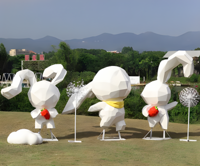 商業(yè)街戶外景觀裝飾美陳裝飾擺件玻璃鋼塊面兔子雕塑