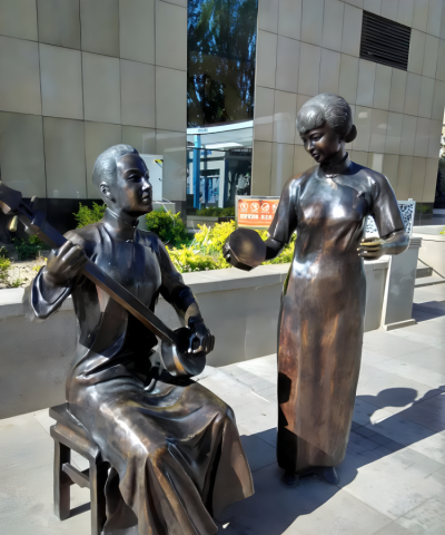 街道擺件銅雕古代賣唱人物雕塑