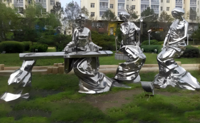 園林?jǐn)[件不銹鋼彈奏抽象人物雕塑