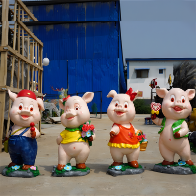 定制玻璃鋼卡通動物擺件十二生肖豬雕塑