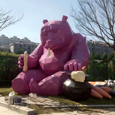 大型景觀動(dòng)物景觀裝飾擺件玻璃鋼幾何塊面動(dòng)物熊雕塑