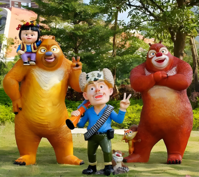 花園美陳造景裝飾動(dòng)畫片熊大熊二光頭強(qiáng)擺件玻璃鋼卡通熊出沒雕塑