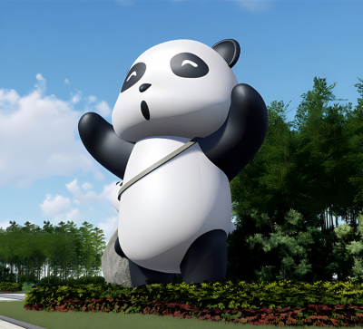 城市廣場(chǎng)大型動(dòng)物景觀落地?cái)[件玻璃鋼卡通國(guó)寶光面熊貓雕塑