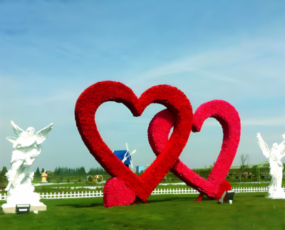 玻璃鋼植絨愛(ài)心造型打卡雕塑