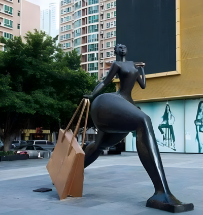 購物人物銅雕塑