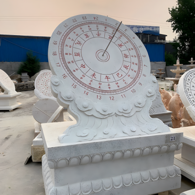 漢白玉日晷石雕擺件