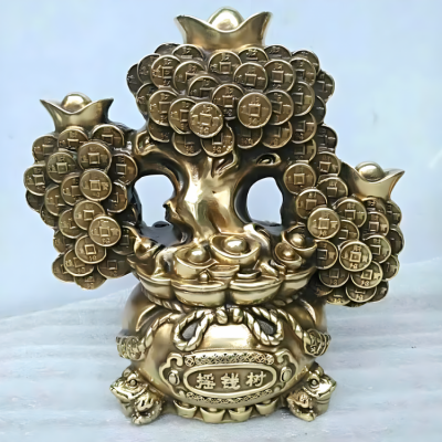 純銅鑄造搖錢樹雕塑擺件