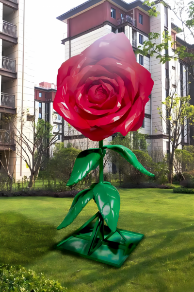 不銹鋼仿真玫瑰花雕塑擺件