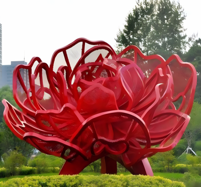 不銹鋼網(wǎng)格鏤空玫瑰花景觀雕塑