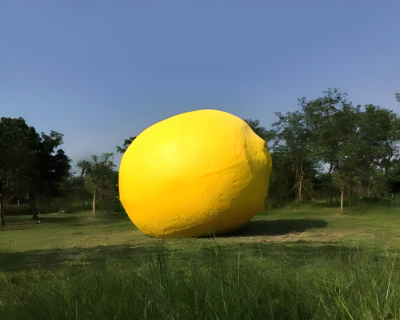 草坪上的玻璃鋼仿真檸檬雕塑